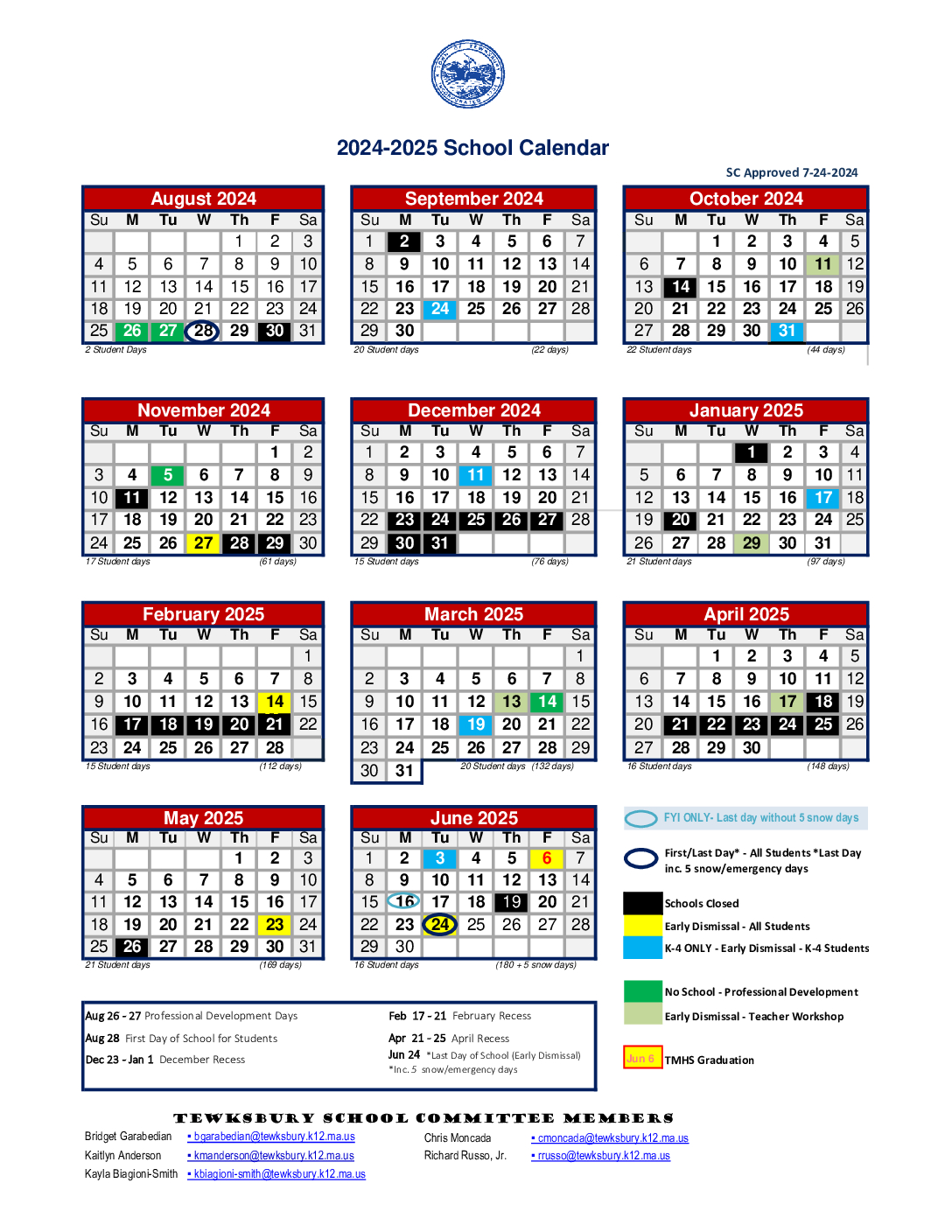 2425 CALENDAR Approved 7242024 Dewing Elementary