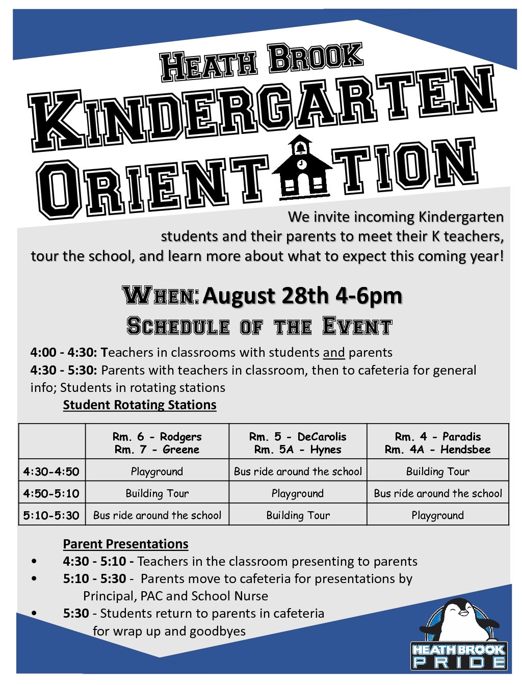 kindergarten orientation open house august 28th 4 6pm heath open house flyers for elementary school